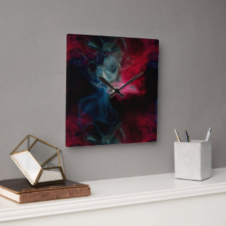 Roze en blauwe rook abstract vierkante klok