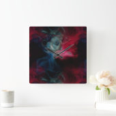 Roze en blauwe rook abstract vierkante klok (Huis)