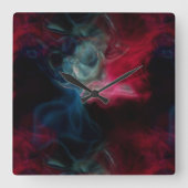 Roze en blauwe rook abstract vierkante klok (Voorkant)