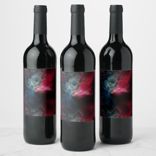 Roze en blauwe rook abstract wijn etiket (Flessen)