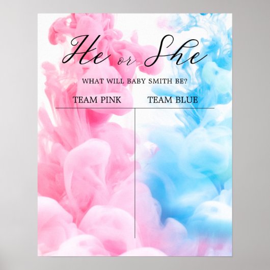 Roze en Blauwe Rook Baby Gender onthullen Welkom Poster (Voorkant)