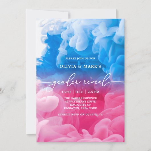 Roze en Blauwe Rook Baby Geslacht Onthulling Uitno Kaart (Voorkant)