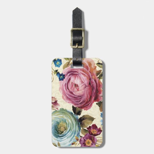 Roze en blauwe Roos Bagagelabel (Voorkant verticaal)