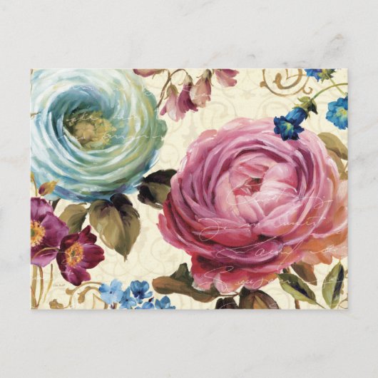 Roze en blauwe Roos Briefkaart (Voorkant)