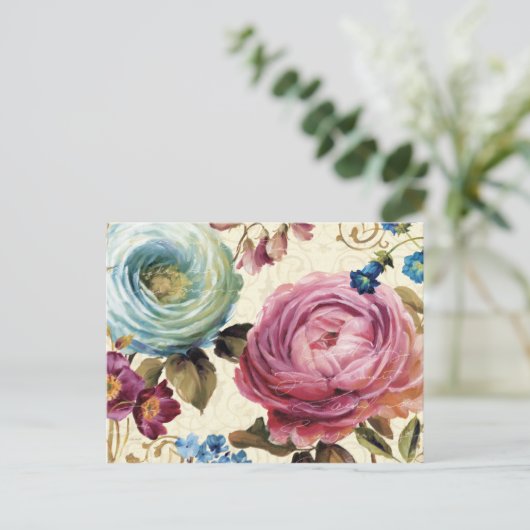 Roze en blauwe Roos Briefkaart (Staand voorkant)