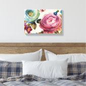 Roze en blauwe Roos Canvas Afdruk (Insitu (Slaapkamer))