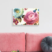 Roze en blauwe Roos Canvas Afdruk (Insitu (Woonkamer))