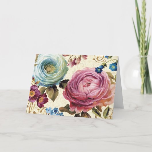 Roze en blauwe Roos Kaart (Voorkant)