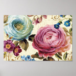 Roze en blauwe Roos Poster