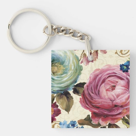 Roze en blauwe Roos Sleutelhanger (Voorkant)