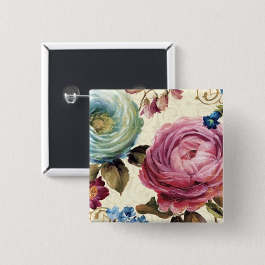 Roze en blauwe Roos Vierkante Button 5,1 Cm (Voorkant /achterkant)