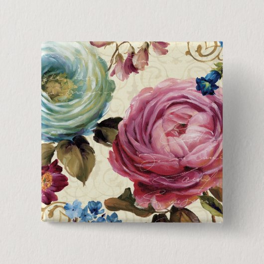 Roze en blauwe Roos Vierkante Button 5,1 Cm (Voorkant)