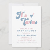 Roze en blauwe roovy Retro Twins Dotted Baby showe Kaart (Voorkant)