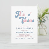Roze en blauwe roovy Retro Twins Dotted Baby showe Kaart (Staand voorkant)