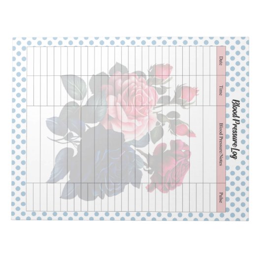 Roze en Blauwe Rozen Bloeddruk Log Notitieblok (Voorkant)