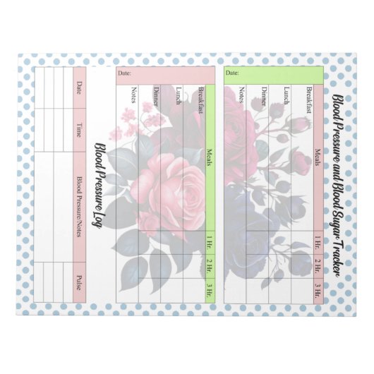 Roze en blauwe Rozen Bloedsuiker en bloeddruk Notitieblok (Voorkant)