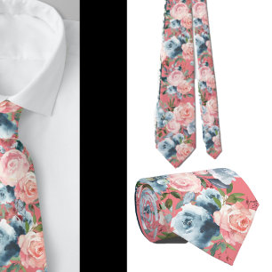Roze en Blauwe Rozen Bloemen Bloemstuk Halsdas Stropdas