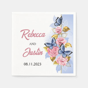 Roze en Blauwe Rozen Bloemend Modern Boho Servet