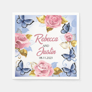 Roze en blauwe rozen bloemige moderne boho servet