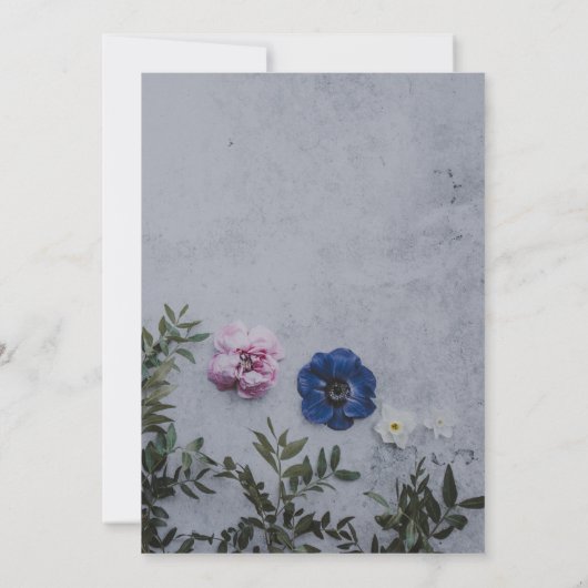 Roze en blauwe rozen botanische bloeding uitnodige kaart (Achterkant)