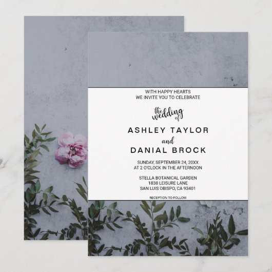 Roze en blauwe rozen botanische bloeding uitnodige kaart (Voorkant / Achterkant)