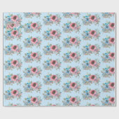  Roze en Blauwe Rozen Cadeaupapier (Vlak)