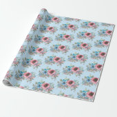  Roze en Blauwe Rozen Cadeaupapier (Uitgerold)