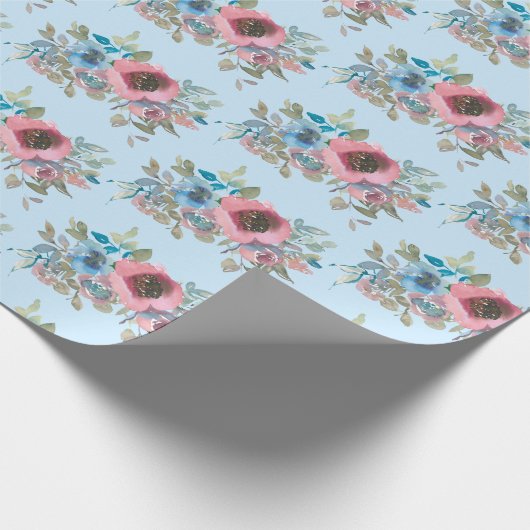  Roze en Blauwe Rozen Cadeaupapier (Hoek)