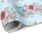  Roze en Blauwe Rozen Cadeaupapier (Rol Hoek)
