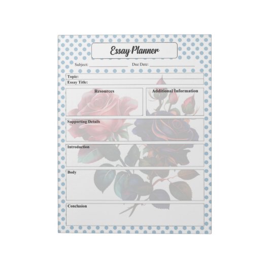 Roze en Blauwe Rozen Essay Planner Notitieblok (Linkerzijde)