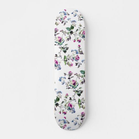 Roze en blauwe Rozen Floral Pattern Skateboard (Voorkant)