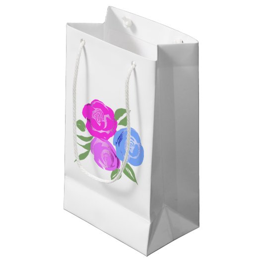 Roze en Blauwe Rozen Gift Bag Klein Cadeauzakje (Voorkant Gekanteld)