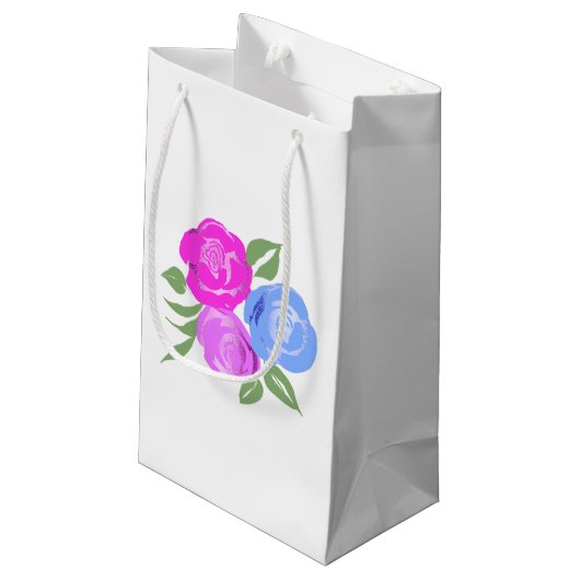 Roze en Blauwe Rozen Gift Bag Klein Cadeauzakje (Achterkant Gekanteld)