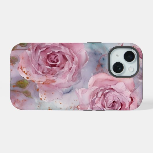 Roze en blauwe Rozen iPhone 15 Case (Achterkant horizontaal)