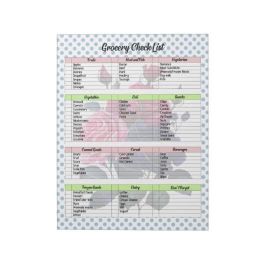 Roze en Blauwe Rozen Kruidenier Lijst Notitieblok (Linkerzijde)