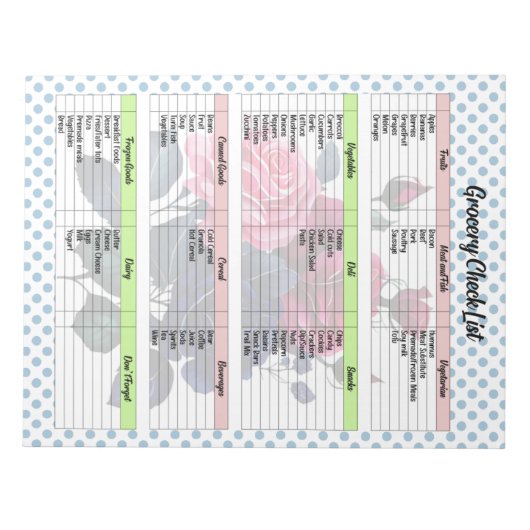 Roze en Blauwe Rozen Kruidenier Lijst Notitieblok (Voorkant)