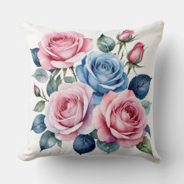 Roze en blauwe Rozen Kussen