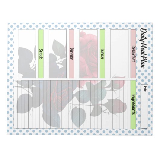 Roze en Blauwe Rozen Maaltijdplanner Notitieblok (Voorkant)