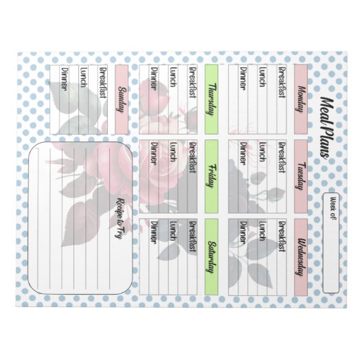 Roze en Blauwe Rozen Maaltijdplanner Notitieblok (Voorkant)