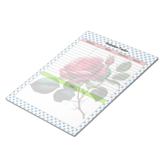 Roze en Blauwe Rozen Medicatie Tracker Notitieblok (Schuin)