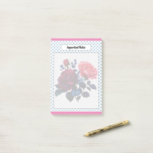 Roze en Blauwe Rozen Notities Post-it® Notes (Op bureau)