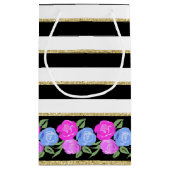 Roze en Blauwe Rozen op Zwart, Wit, Gouden Gift Ba Klein Cadeauzakje (Achterkant)