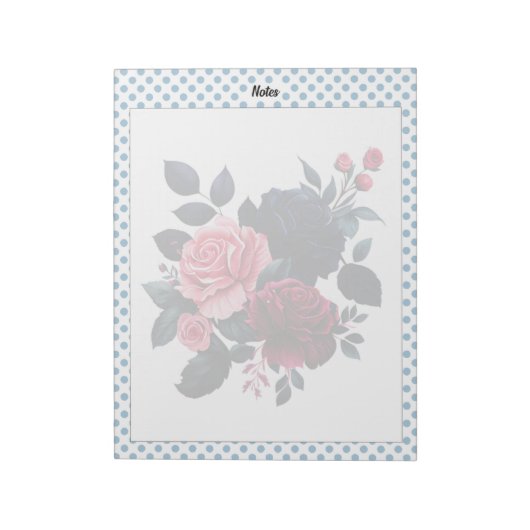 Roze en Blauwe Rozen Opmerking Notitieblok (Linkerzijde)