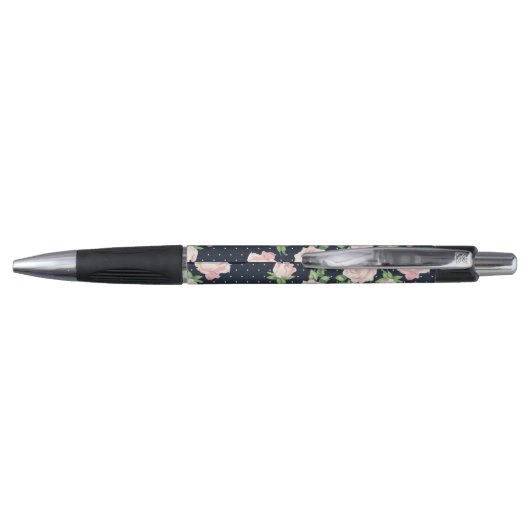 Roze en Blauwe Rozen Patroon Monogrammen Pen (Achterkant)