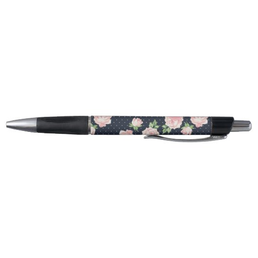 Roze en Blauwe  Rozen Patroon Monogrammen Pen (Bodem)