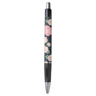 Roze en Blauwe  Rozen Patroon Monogrammen Pen
