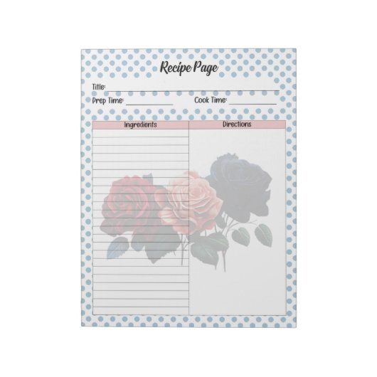 Roze en Blauwe Rozen Recept Notitieblok (Linkerzijde)