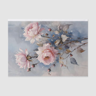 Roze en Blauwe Rozen Watercolor Decoupage Tissuepapier