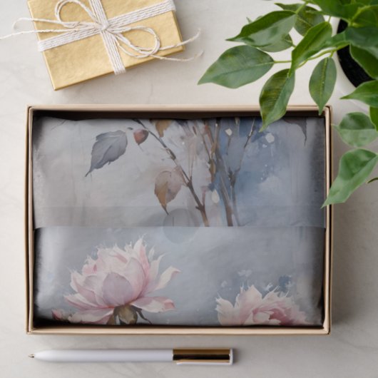 Roze en Blauwe Rozen Waterverf Decoupage Tissuepapier (Geschenk)