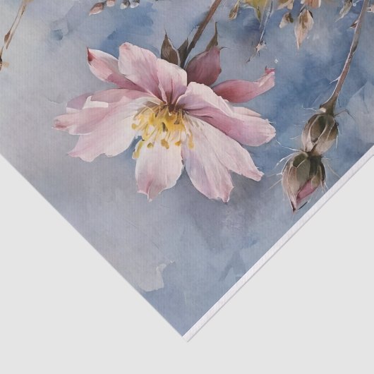 Roze en Blauwe Rozen Waterverf Decoupage Tissuepapier (Detail)